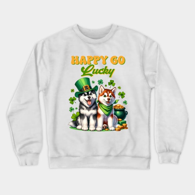 Happy Go Lucky Cute Husky St. Patricks Day Crewneck Sweatshirt by Nessanya